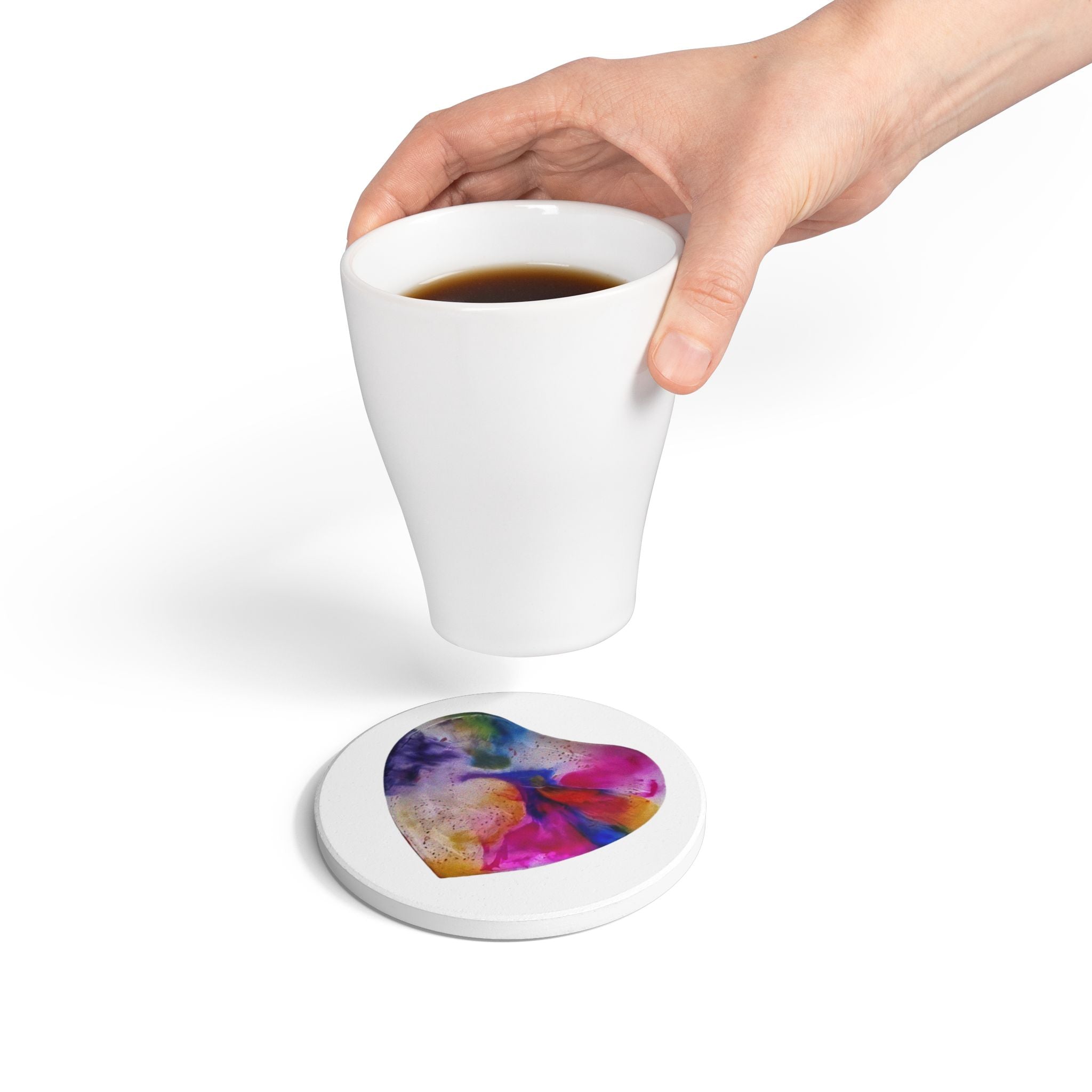 Abstract Watercolor Heart Ceramic Coaster | Colorful Resin Art