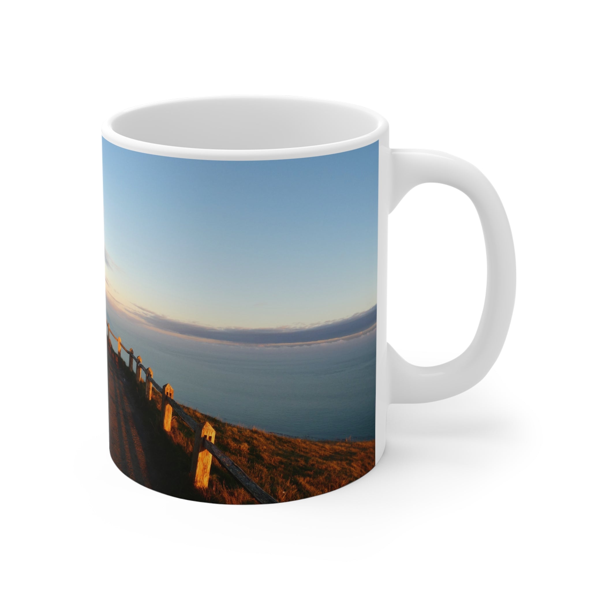 Coastal Sunrise Photo Mug — Scenic Ocean View 11oz Coffee Cup