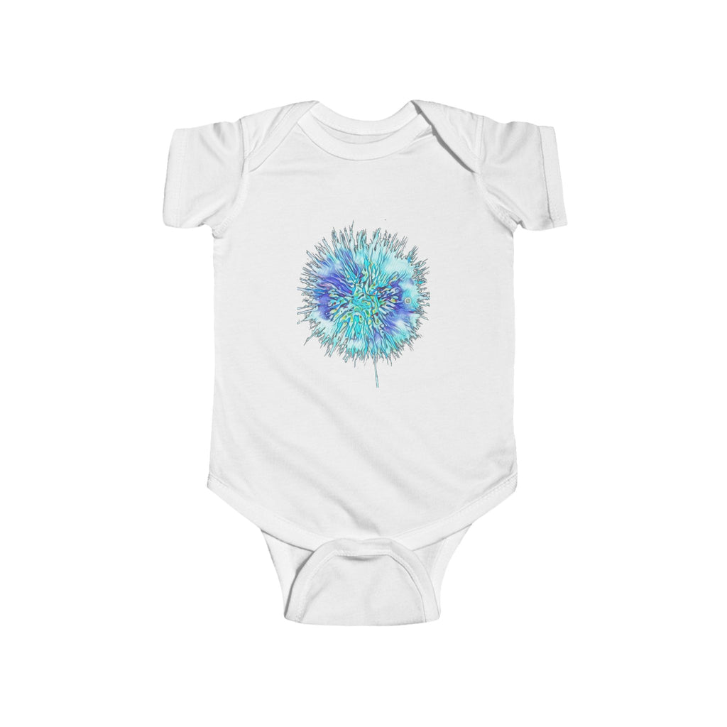 Infant Bodysuit with Blue Teal Burst Dandelion Graphic
