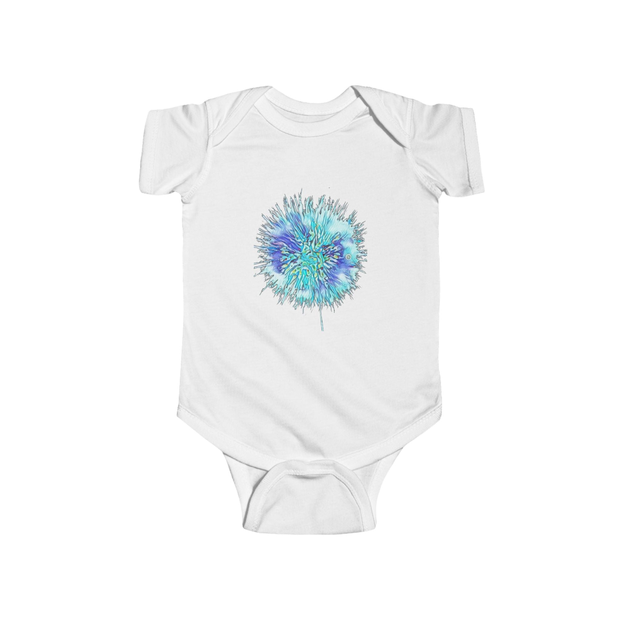 Infant Bodysuit with Blue Teal Burst Dandelion Graphic