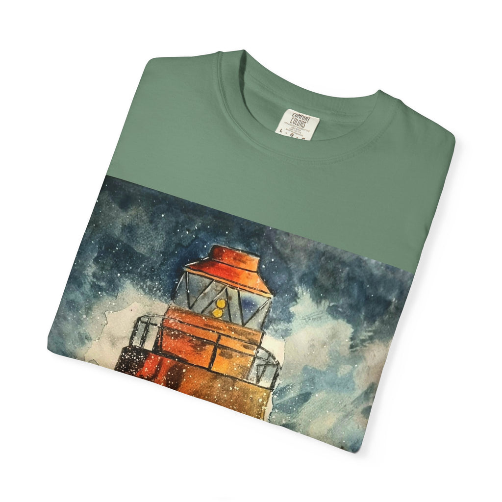 Orange Lighthouse Watercolor T-shirt | Nautical Coastal Art Tee | Beach Lover Gift