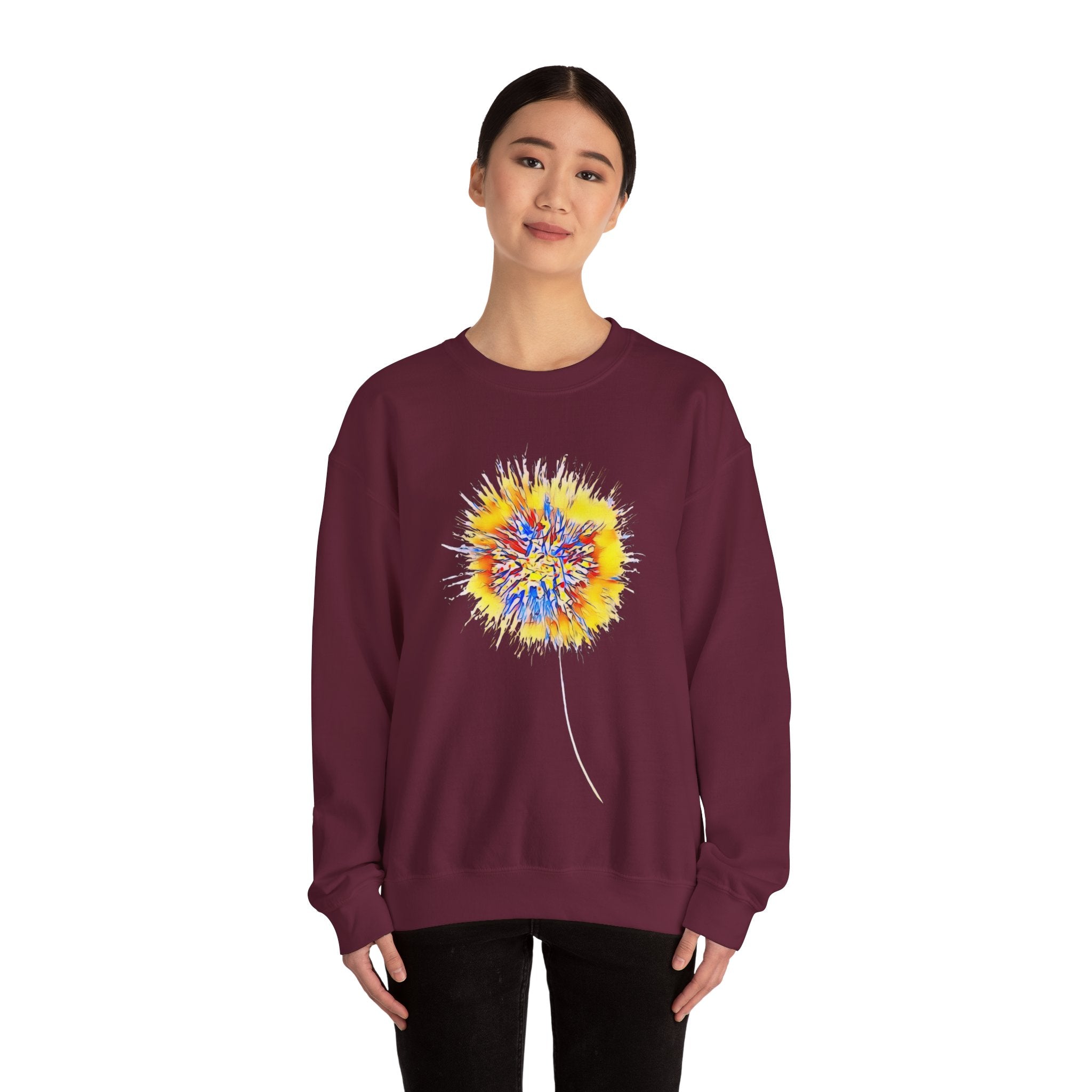 Sunburst Abstract Crewneck Sweatshirt — Colorful Floral Explosion Graphic