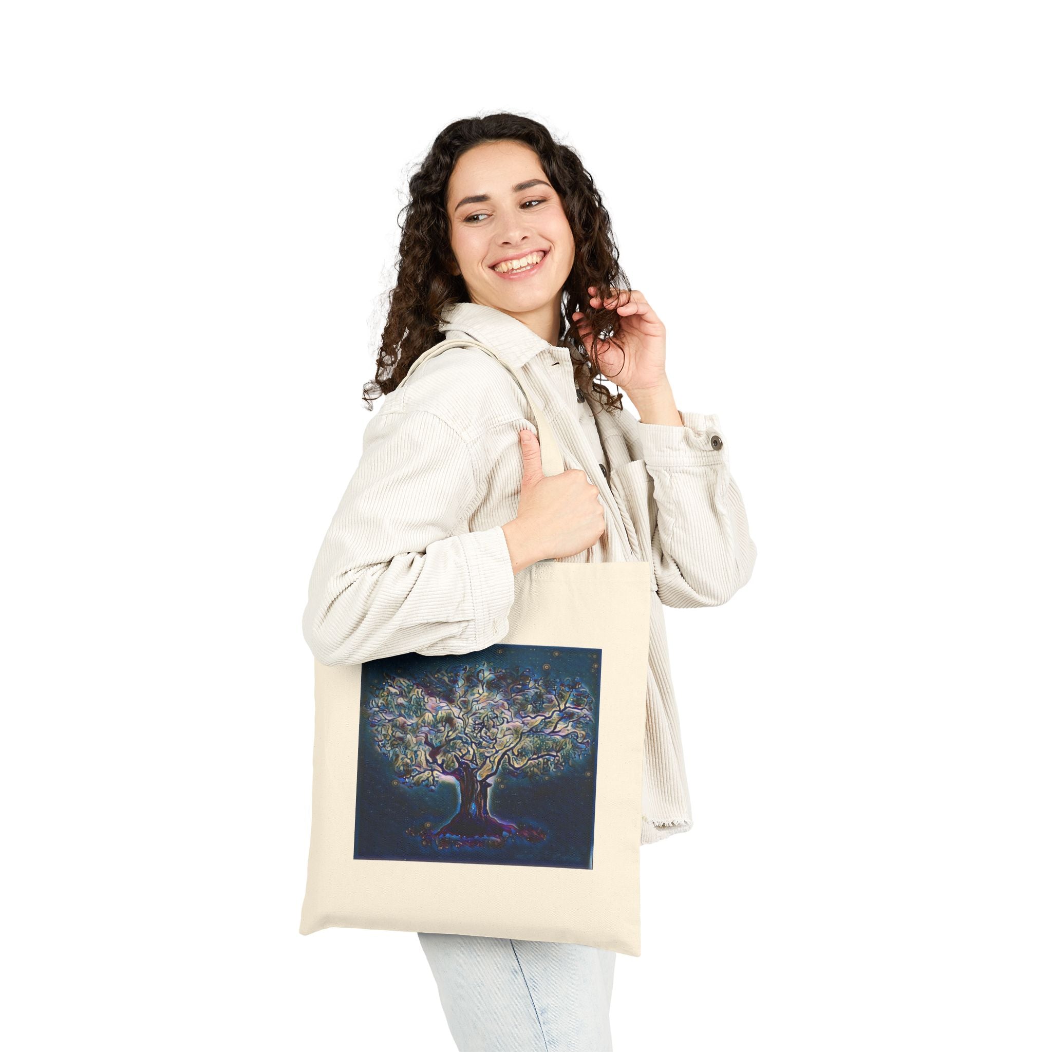 Canvas Tote Bag — Starry Tree of Life Art Tote (Boho Spiritual Eco Shopper)
