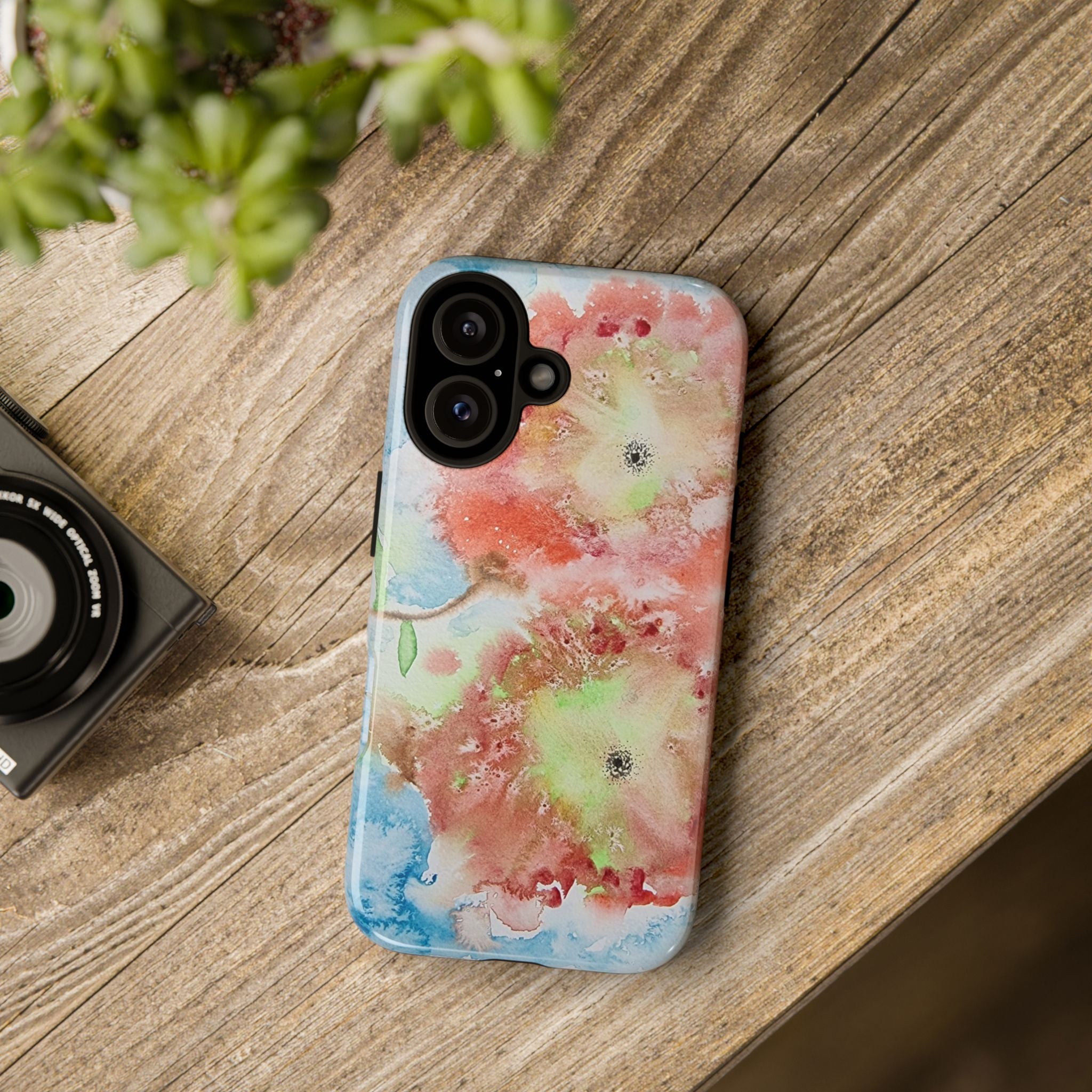 Floral Watercolor Tough Phone Case — Pastel Pink & Blue Protective Cover