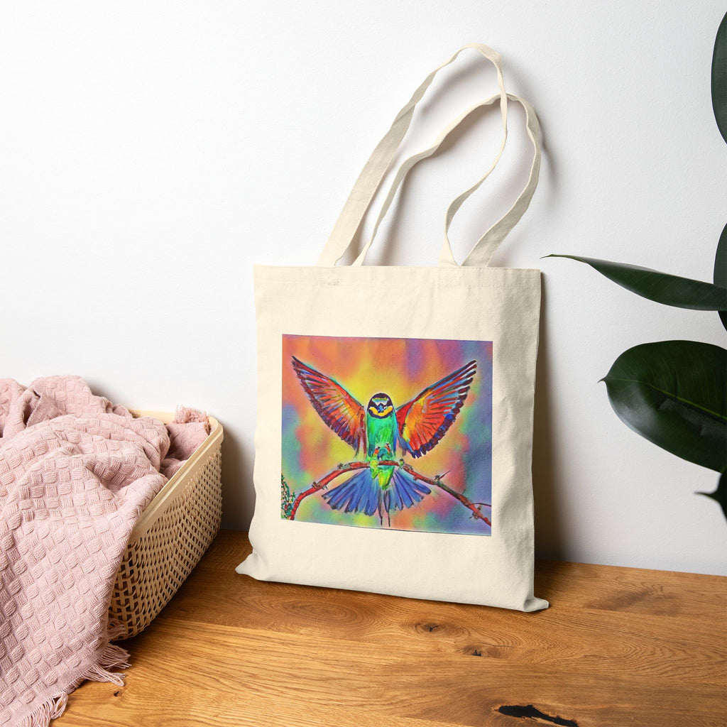 Colorful Hummingbird Art Tote Bag — Vibrant Nature Canvas Grocery & Beach Tote