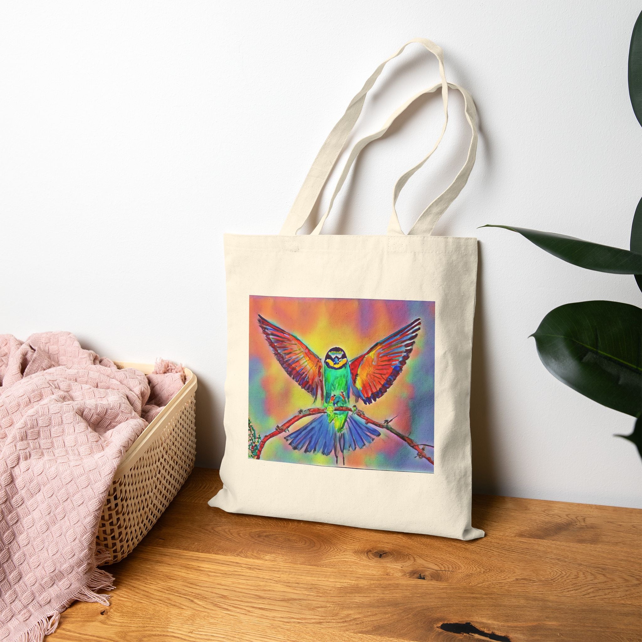 Colorful Hummingbird Art Tote Bag — Vibrant Nature Canvas Grocery & Beach Tote