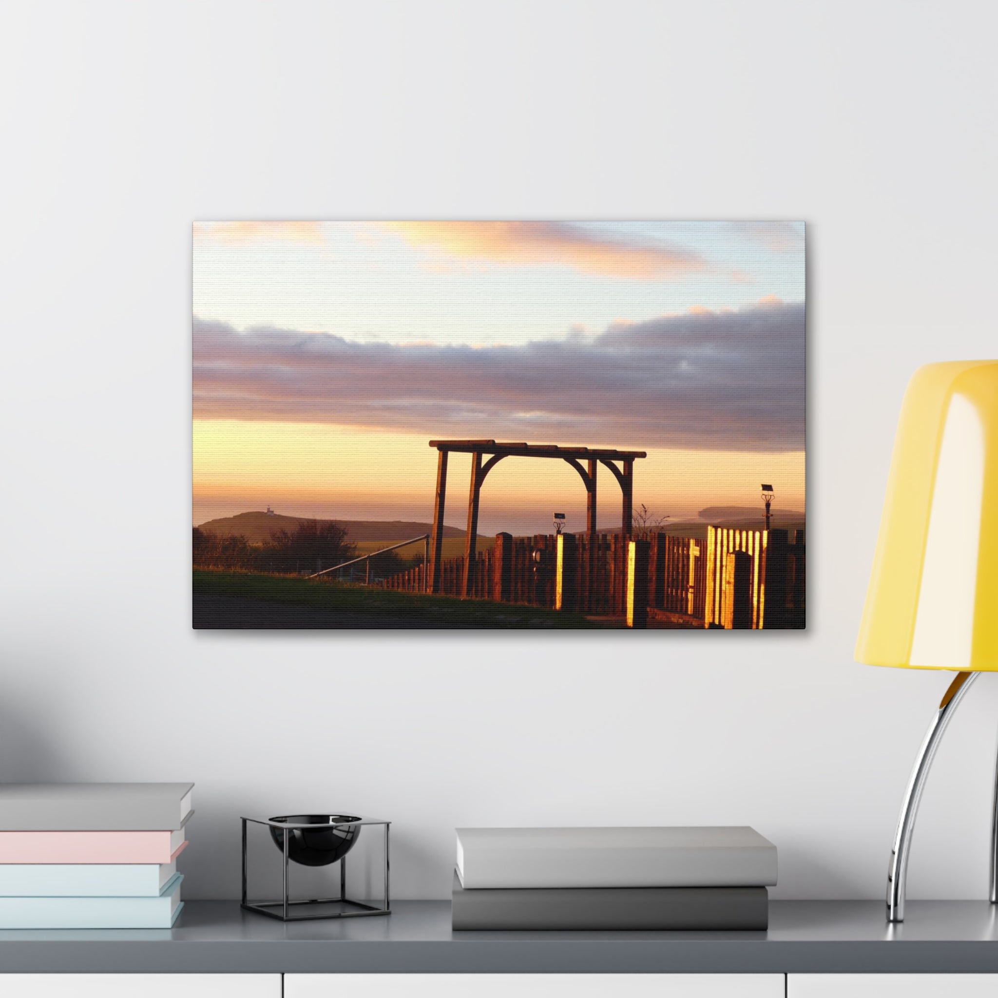 Sunset Pergola Canvas Wall Art — Coastal Sunset Stretched Canvas