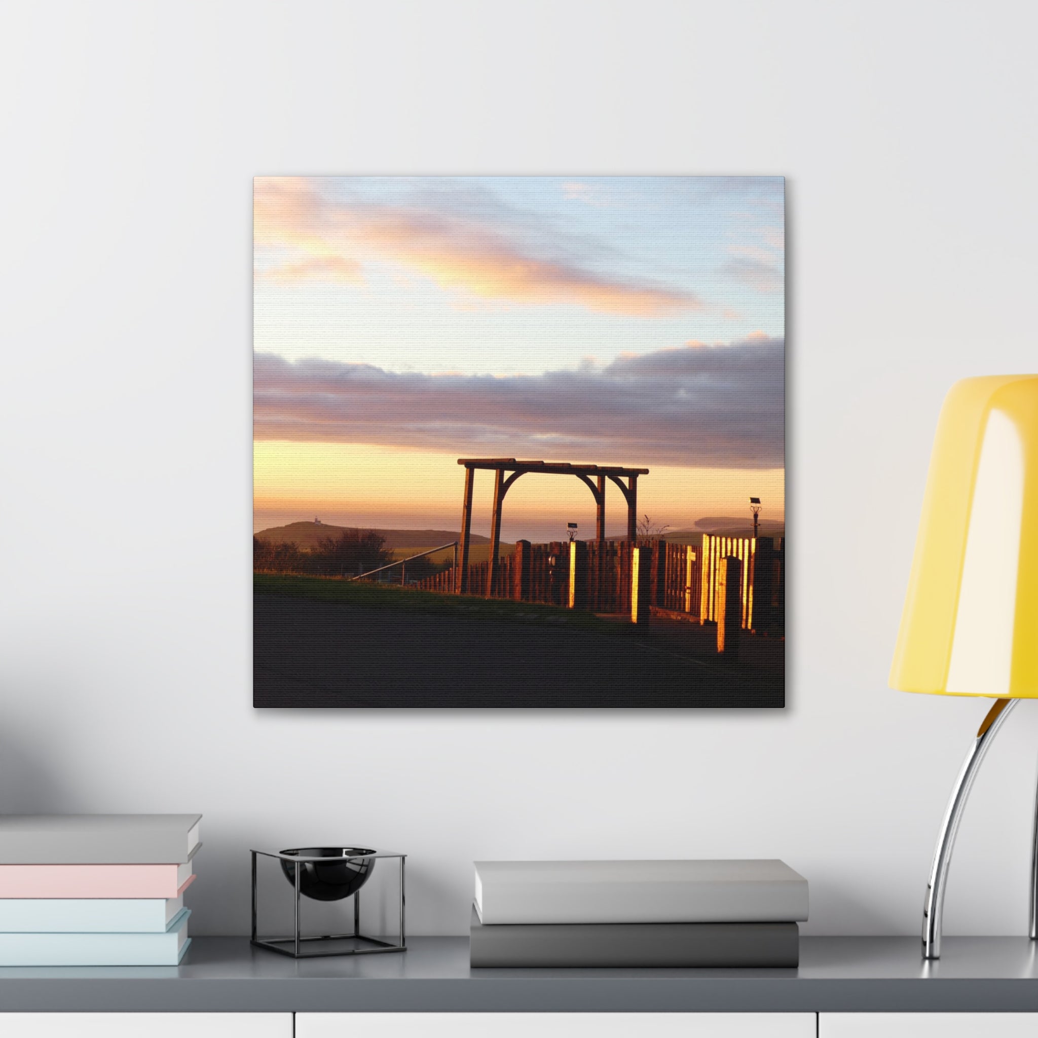 Sunset Pergola Canvas Wall Art — Coastal Sunset Stretched Canvas