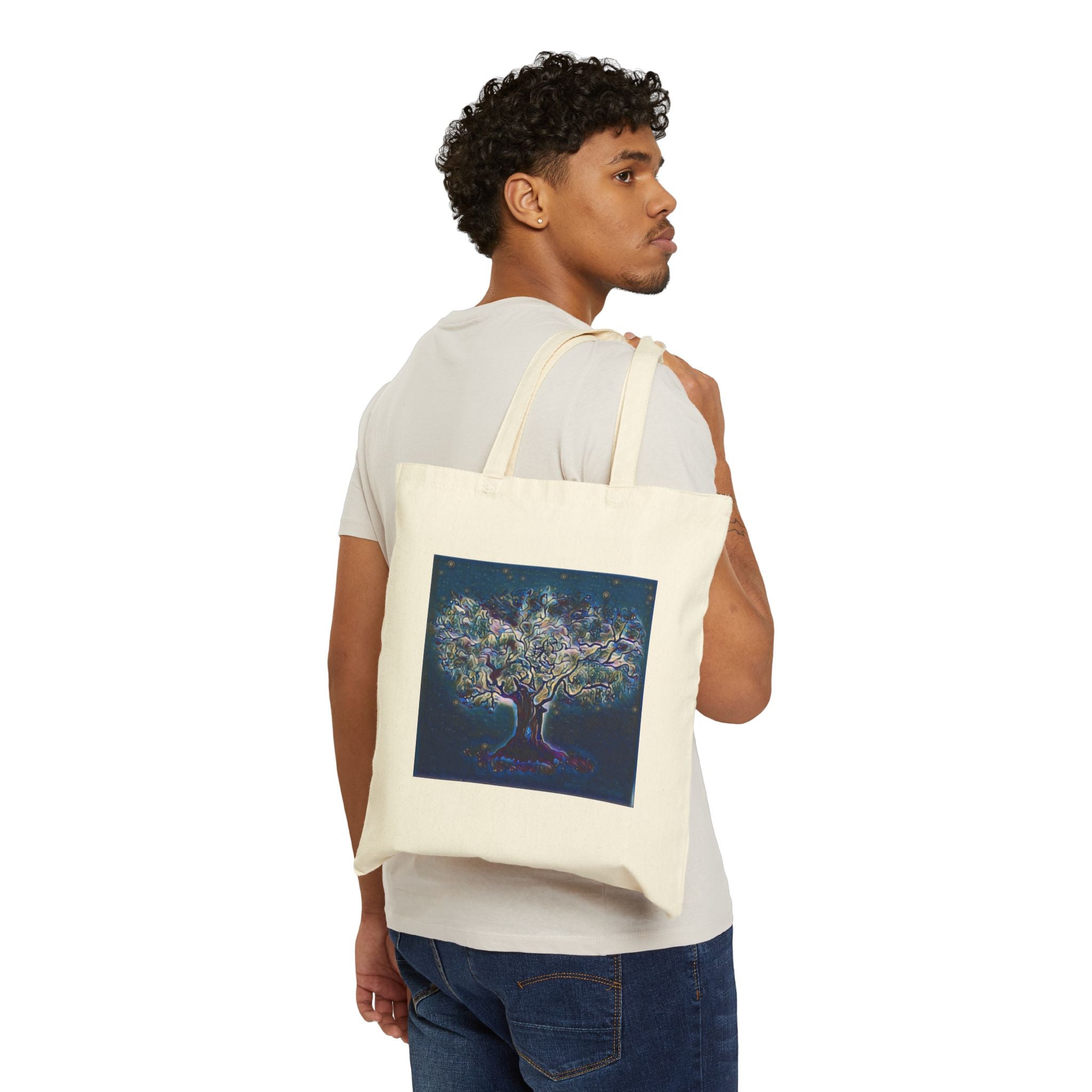 Canvas Tote Bag — Starry Tree of Life Art Tote (Boho Spiritual Eco Shopper)