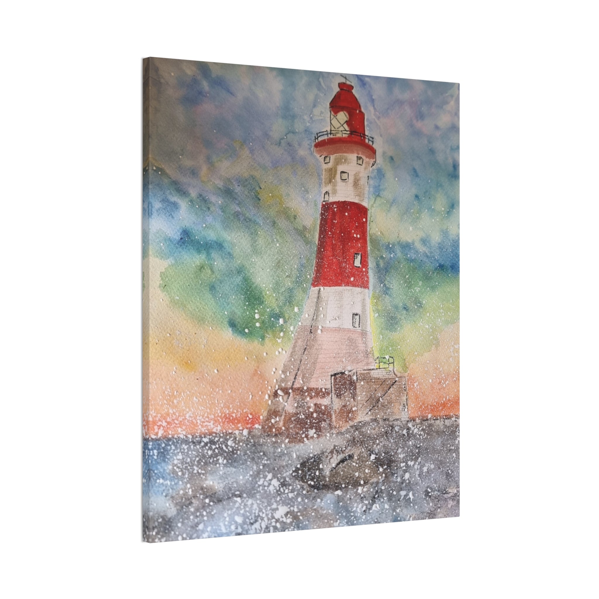 Eastbourne Lighthouse Watercolor,  Canvas Print — Coastal Nautical Wall Art