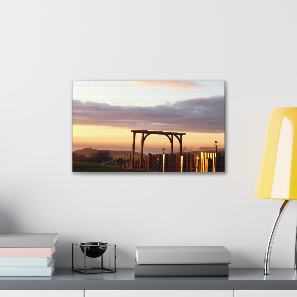 Sunset Pergola Canvas Wall Art — Coastal Sunset Stretched Canvas