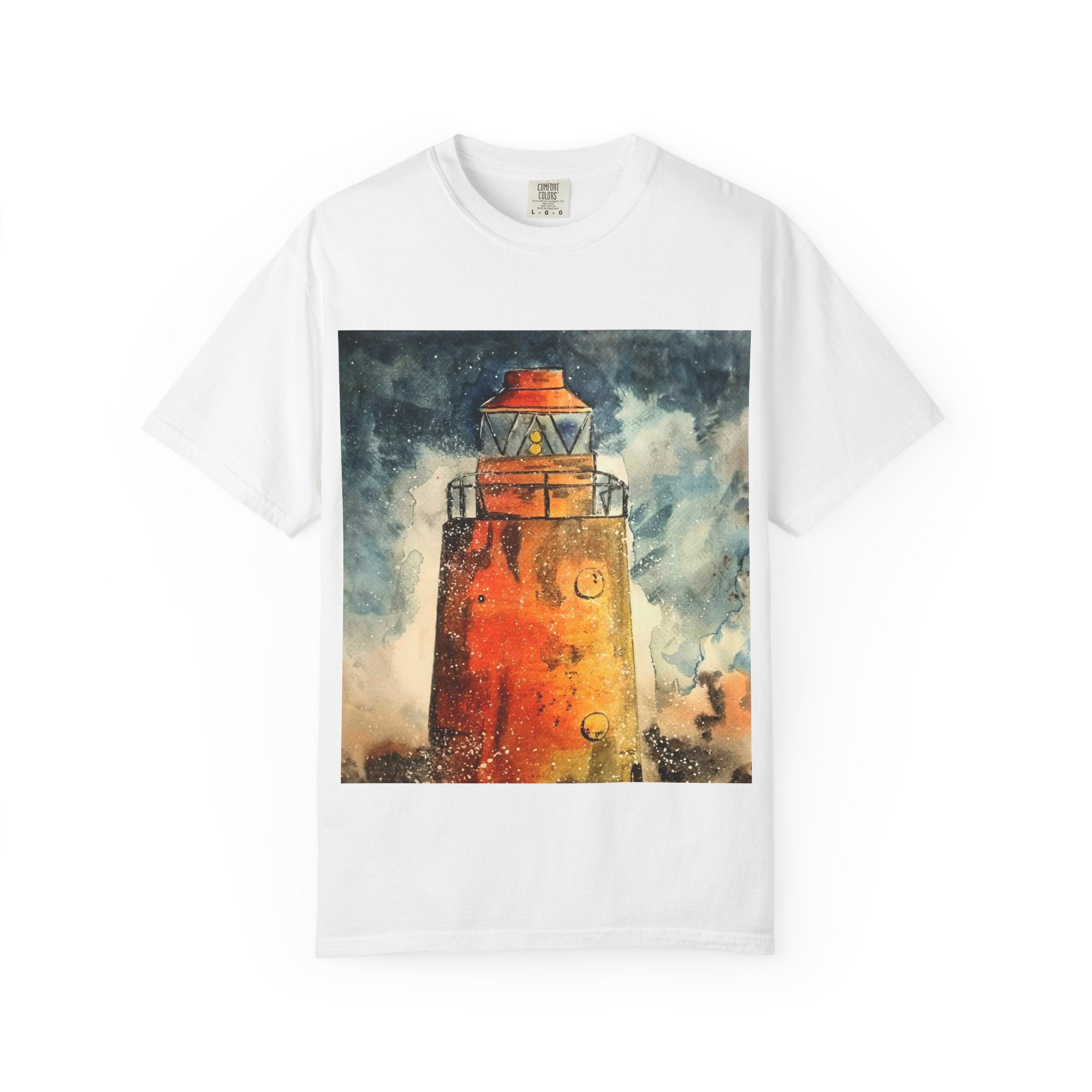Orange Lighthouse Watercolor T-shirt | Nautical Coastal Art Tee | Beach Lover Gift