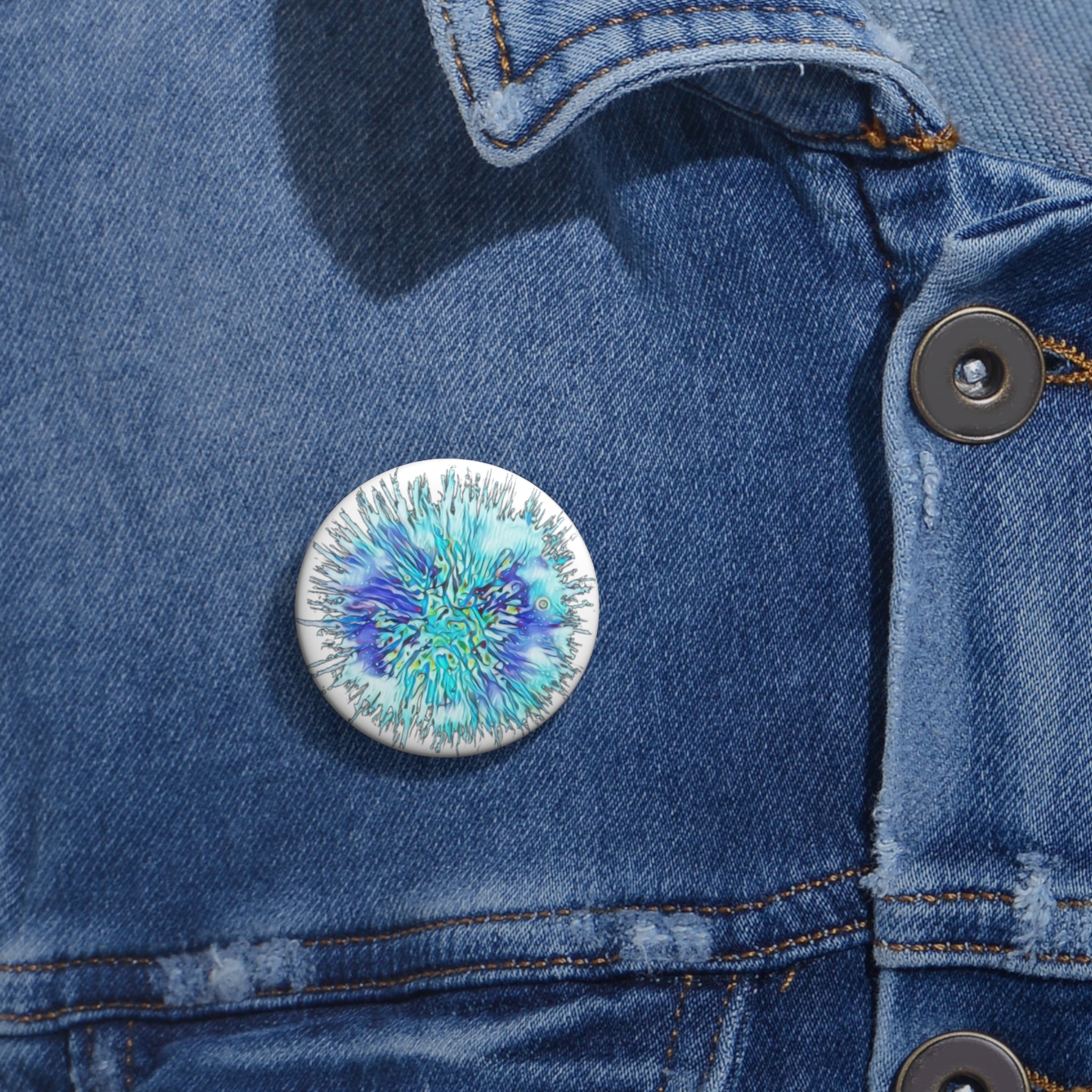 Tie-Dye Burst Pin Button — Blue Green Abstract Enamel Lapel Pin