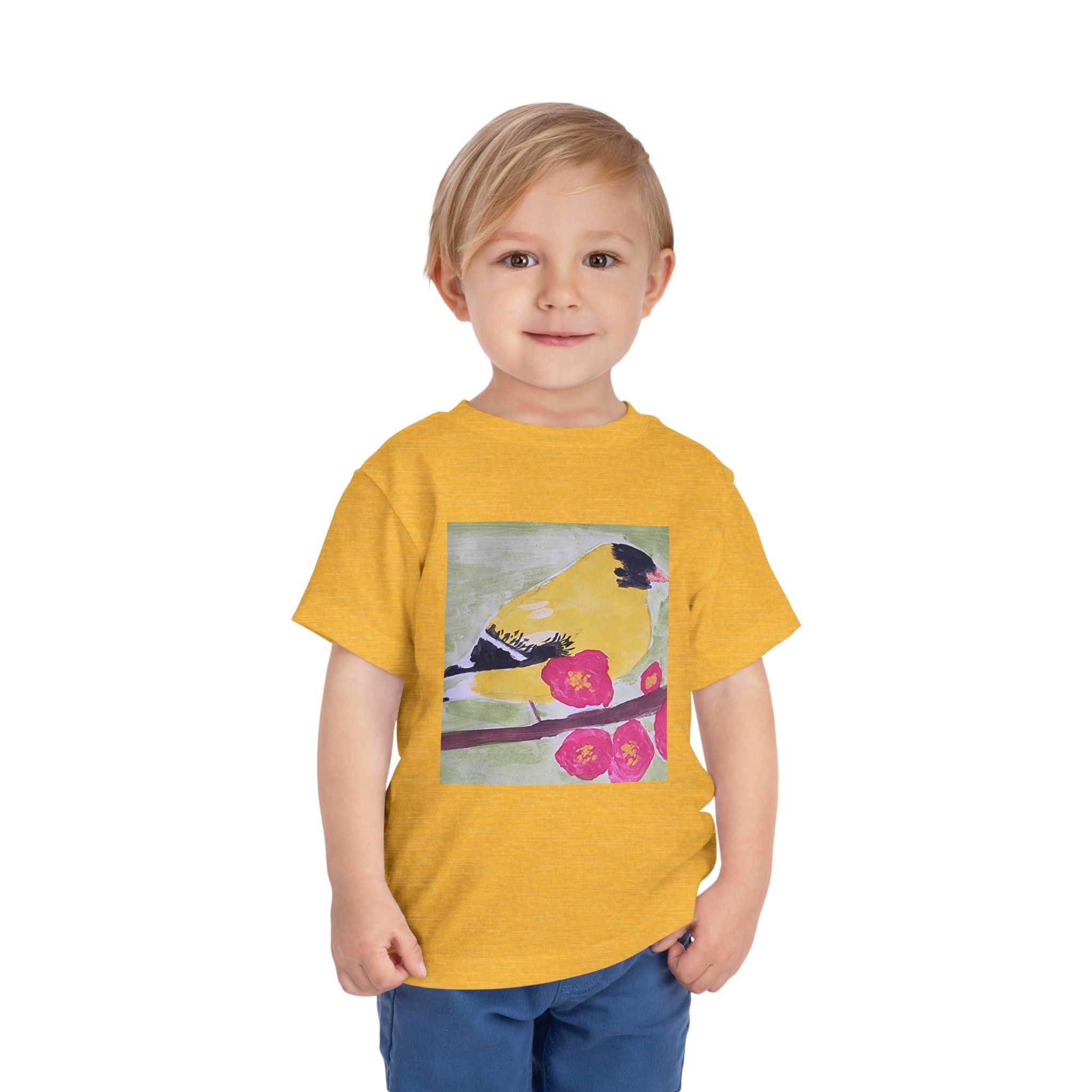 Yellow Goldfinch on Cherry Blossom Branch | Kids Spring Bird Shirt