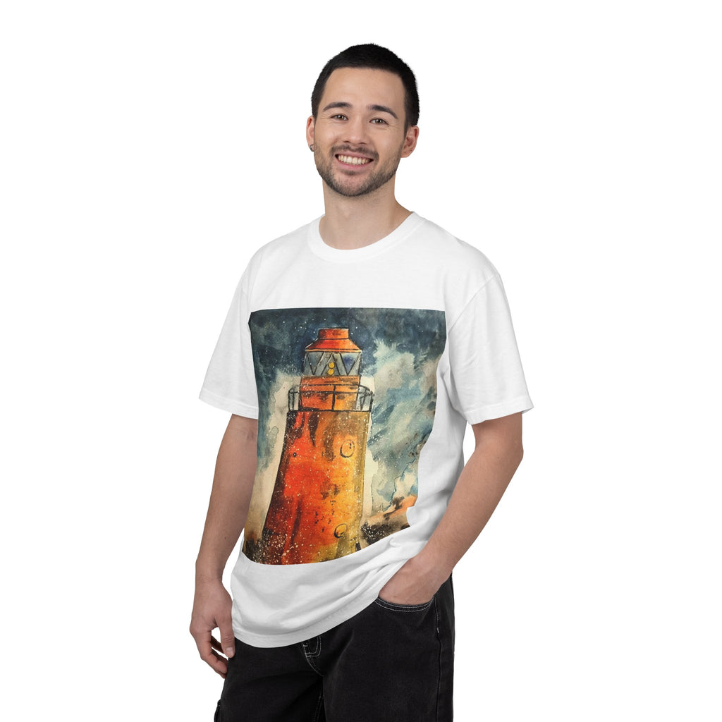 Orange Lighthouse Watercolor T-shirt | Nautical Coastal Art Tee | Beach Lover Gift