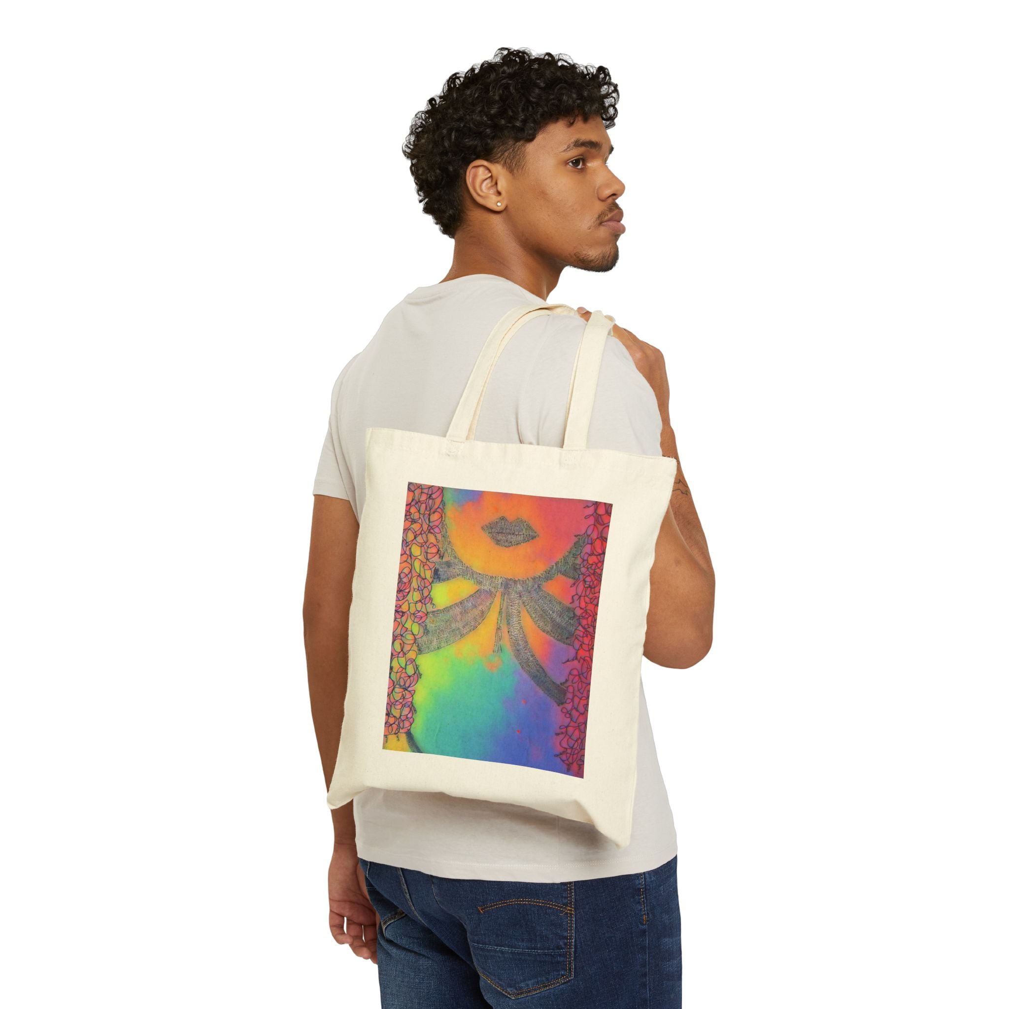 Canvas Tote Bag — Colorful Abstract Floral Face Art Tote