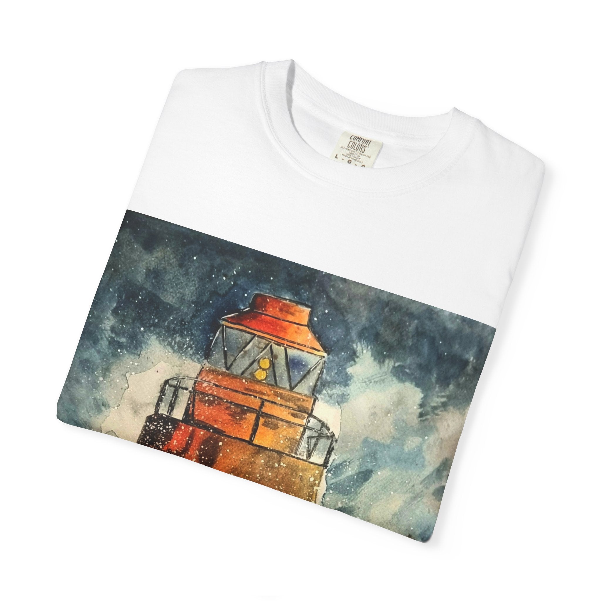 Orange Lighthouse Watercolor T-shirt | Nautical Coastal Art Tee | Beach Lover Gift