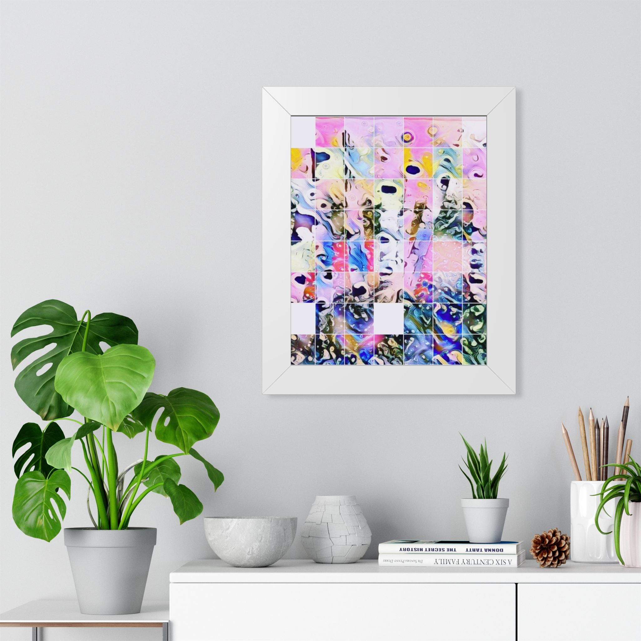 Abstract Pastel Mosaic Framed Poster — Modern Vertical Wall Art