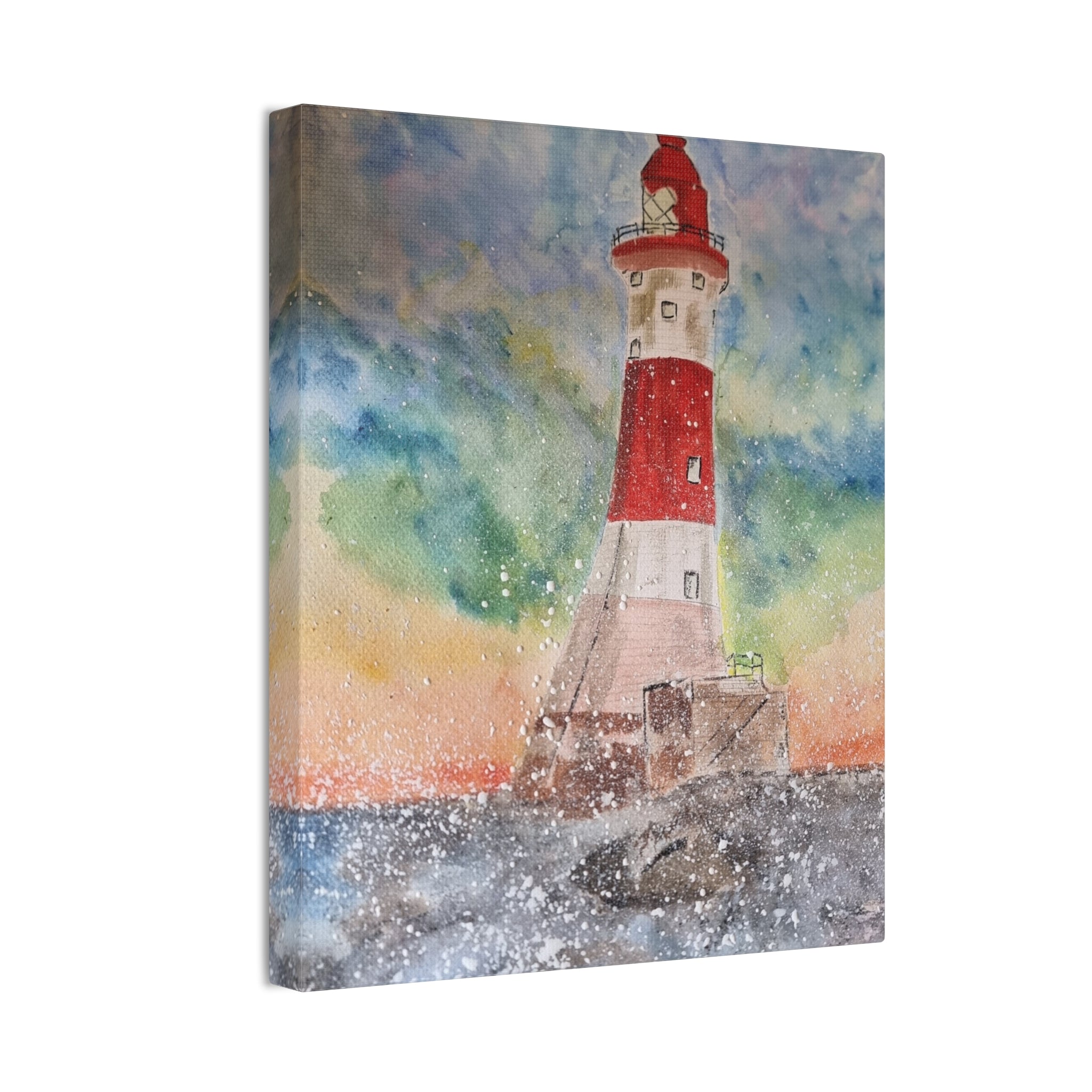 Eastbourne Lighthouse Watercolor,  Canvas Print — Coastal Nautical Wall Art