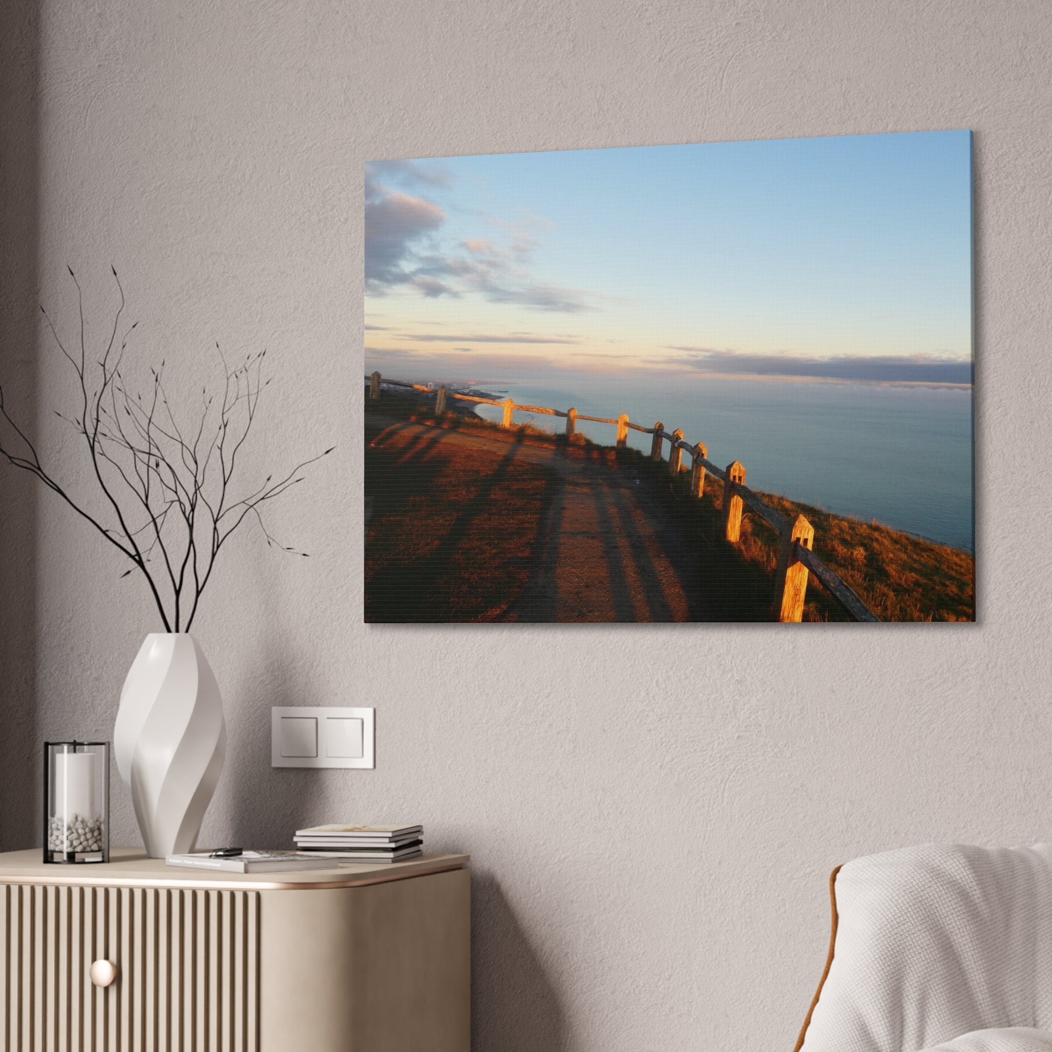 Coastal Sunset Cliff Canvas Print — Ocean View Stretched Wall Art