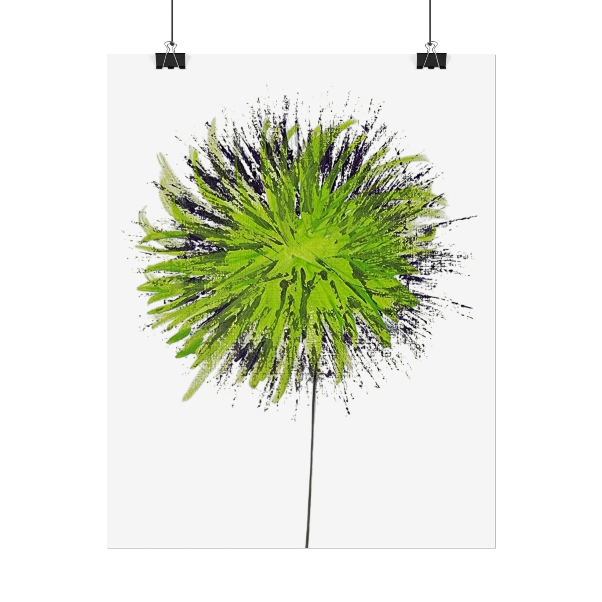 Green Burst Floral Poster — Modern Abstract Dandelion Wall Art (Rolled Poster)