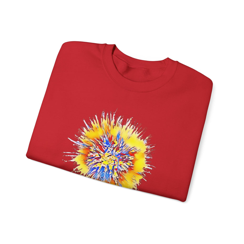 Sunburst Abstract Crewneck Sweatshirt — Colorful Floral Explosion Graphic