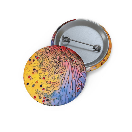 Abstract Color Burst Pin Button – Round Art Badge