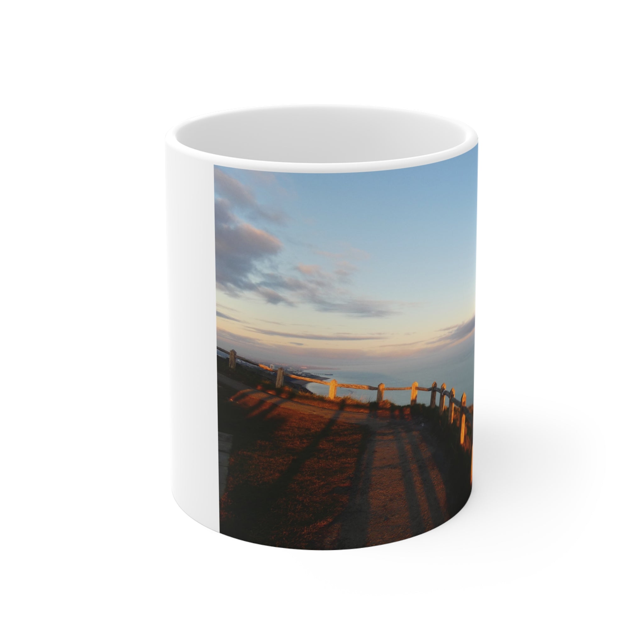Coastal Sunrise Photo Mug — Scenic Ocean View 11oz Coffee Cup
