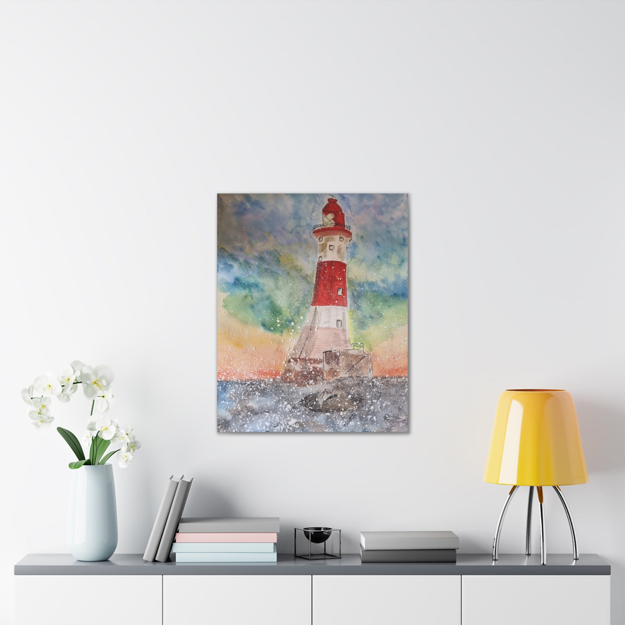 Eastbourne Lighthouse Watercolor,  Canvas Print — Coastal Nautical Wall Art