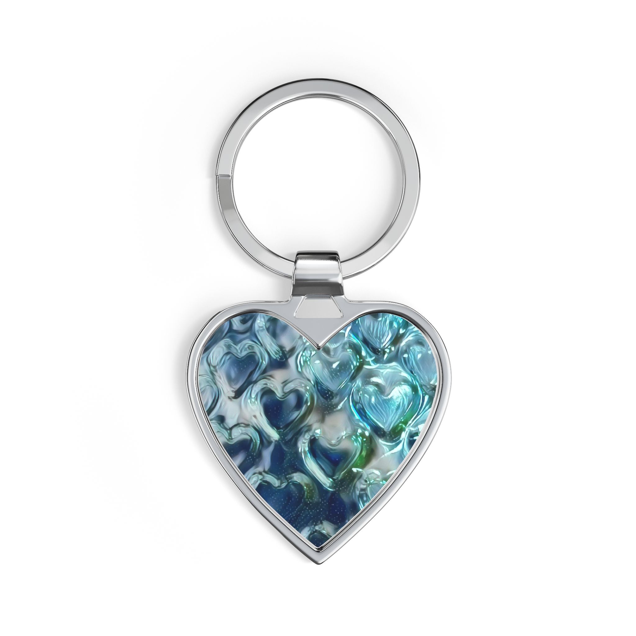 Blue Heart Keychain — Iridescent Glass Heart Keyring Gift