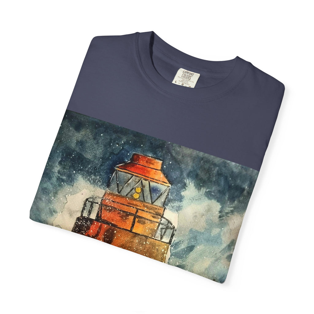 Orange Lighthouse Watercolor T-shirt | Nautical Coastal Art Tee | Beach Lover Gift