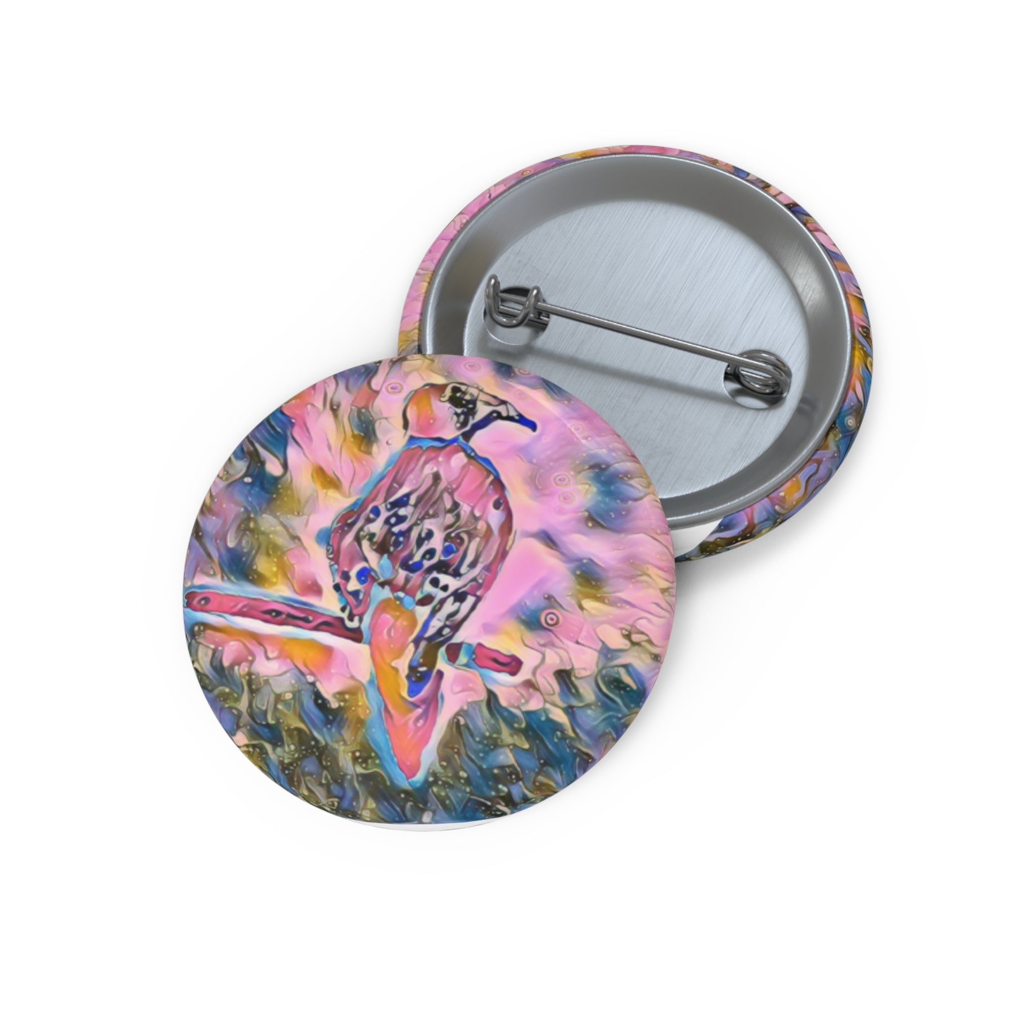 Bird Art Pin Button — Colorful Abstract Hummingbird Button Badge