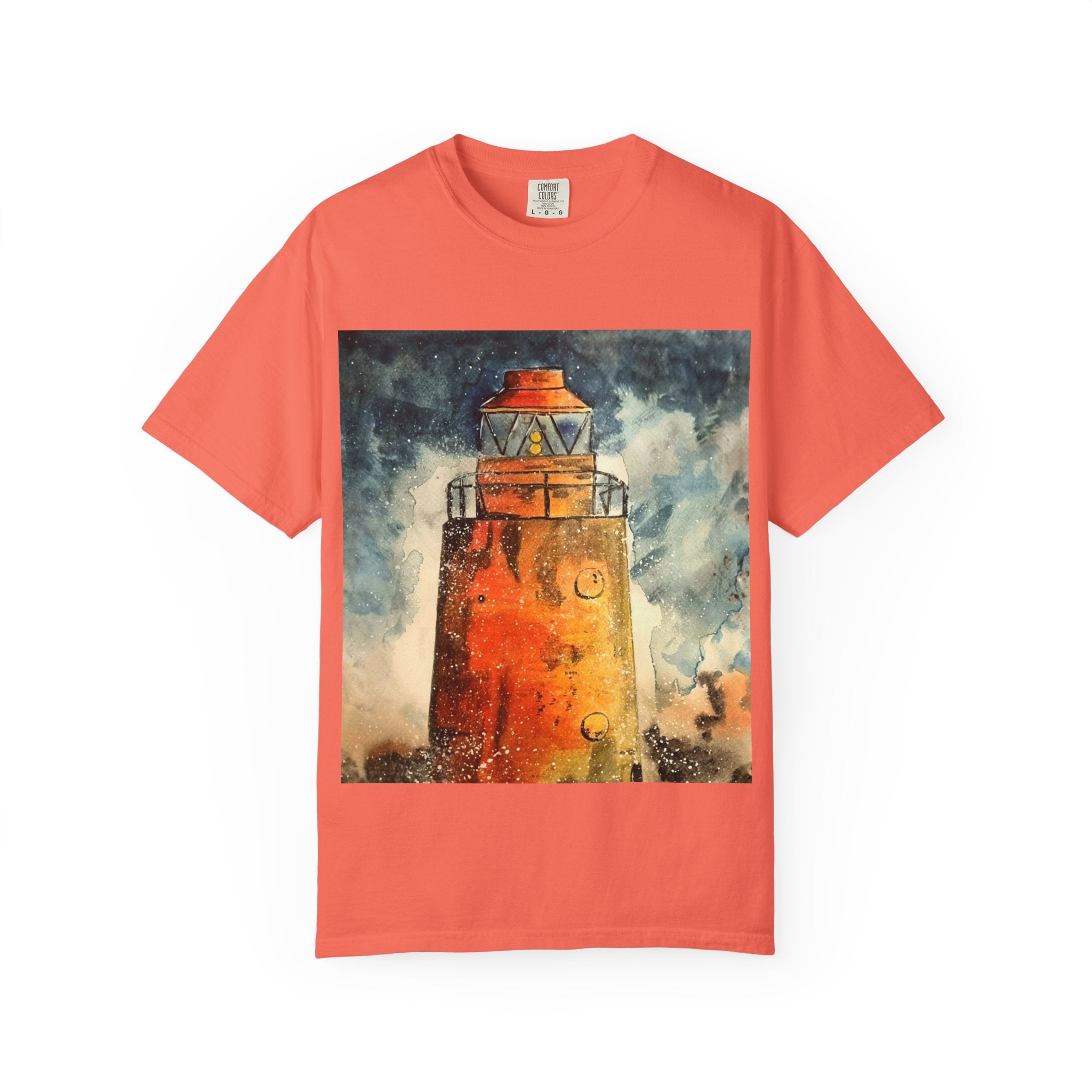 Orange Lighthouse Watercolor T-shirt | Nautical Coastal Art Tee | Beach Lover Gift