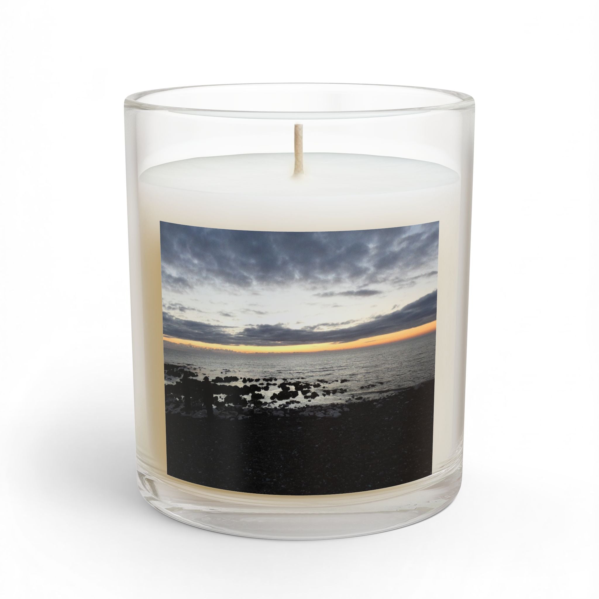 Sunset Shore Glass Candle — Coastal Ocean Photo Scented Candle (11 oz)