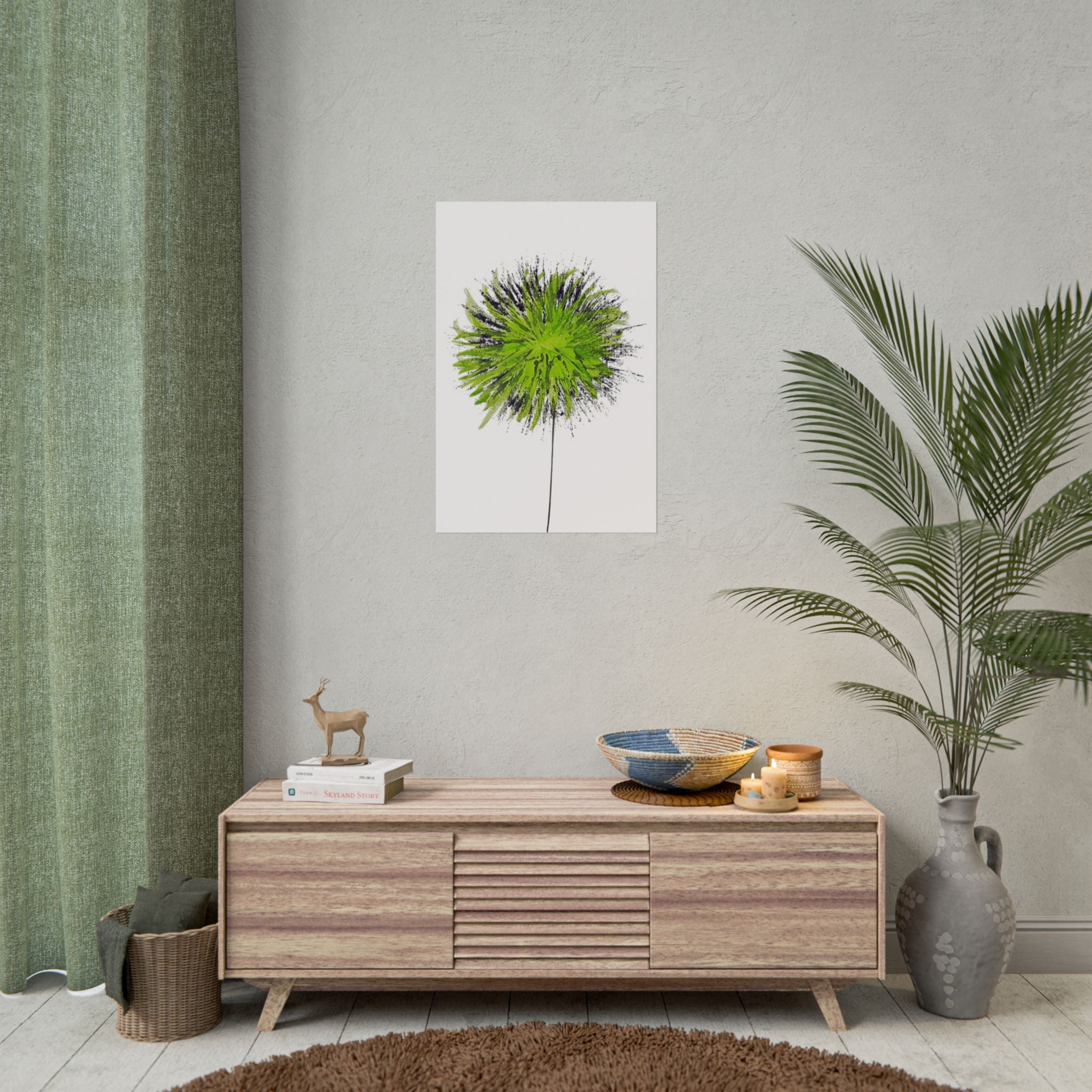 Green Burst Floral Poster — Modern Abstract Dandelion Wall Art (Rolled Poster)