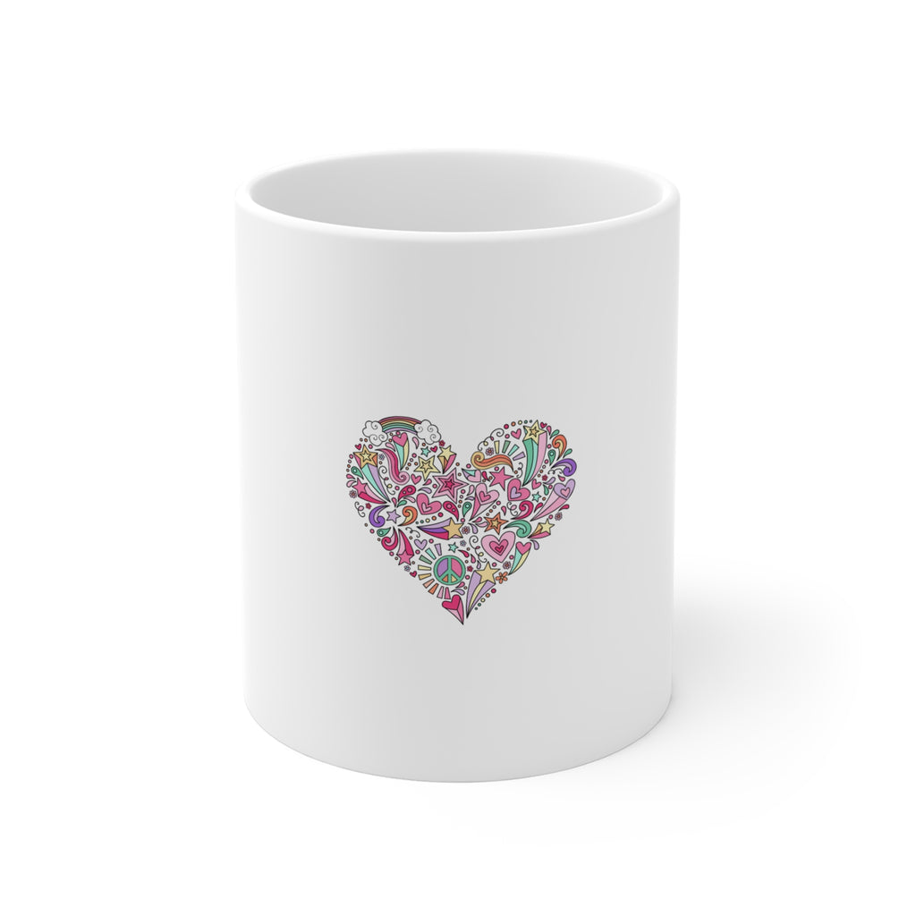 Floral Heart Ceramic Mug — 11oz Decorative Tea & Coffee Cup
