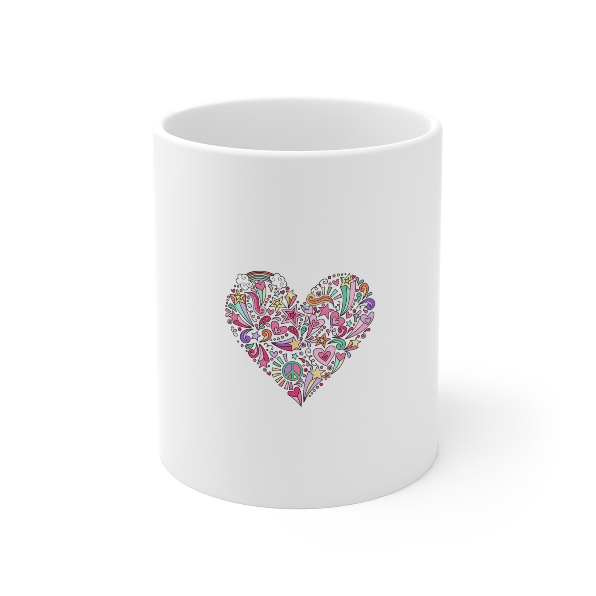 Floral Heart Ceramic Mug — 11oz Decorative Tea & Coffee Cup