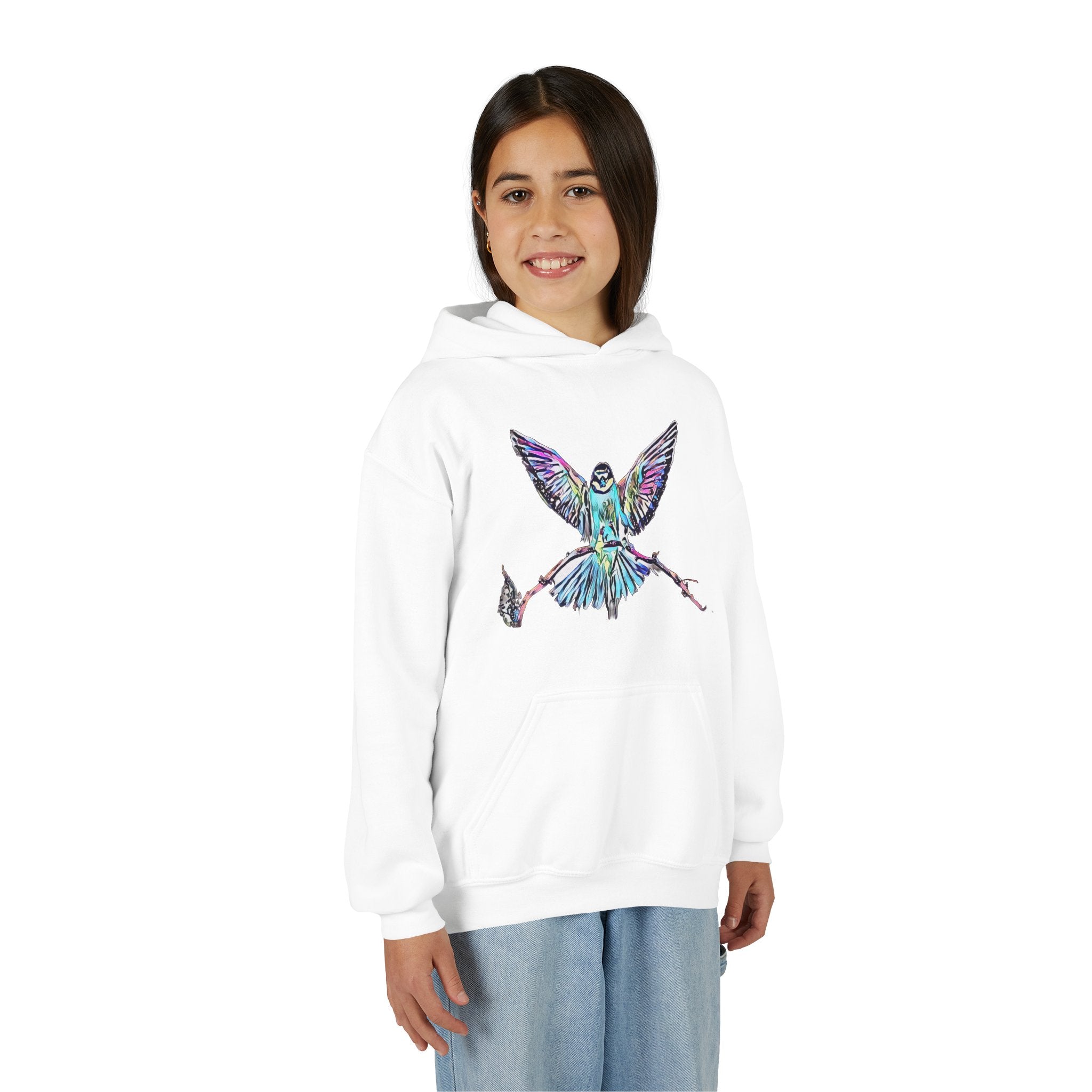 Youth Hoodie — Colorful Flying Bluebird Graphic
