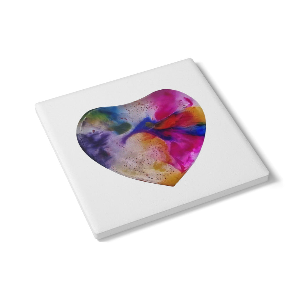Abstract Watercolor Heart Ceramic Coaster | Colorful Resin Art