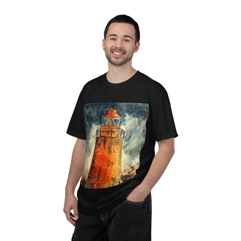 Orange Lighthouse Watercolor T-shirt | Nautical Coastal Art Tee | Beach Lover Gift