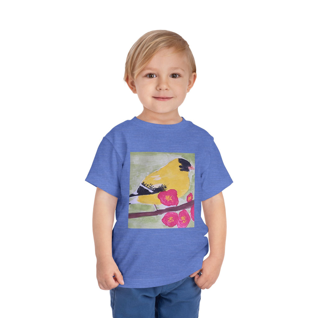Yellow Goldfinch on Cherry Blossom Branch | Kids Spring Bird Shirt