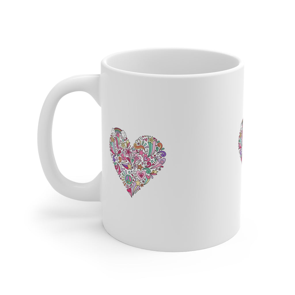 Floral Heart Ceramic Mug — 11oz Decorative Tea & Coffee Cup