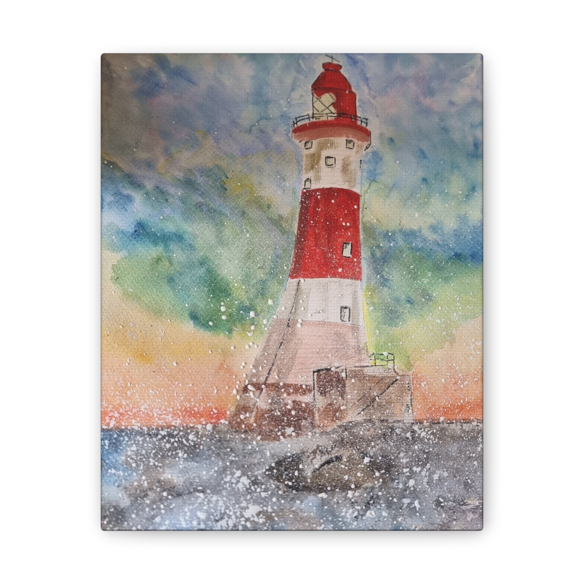 Eastbourne Lighthouse Watercolor,  Canvas Print — Coastal Nautical Wall Art