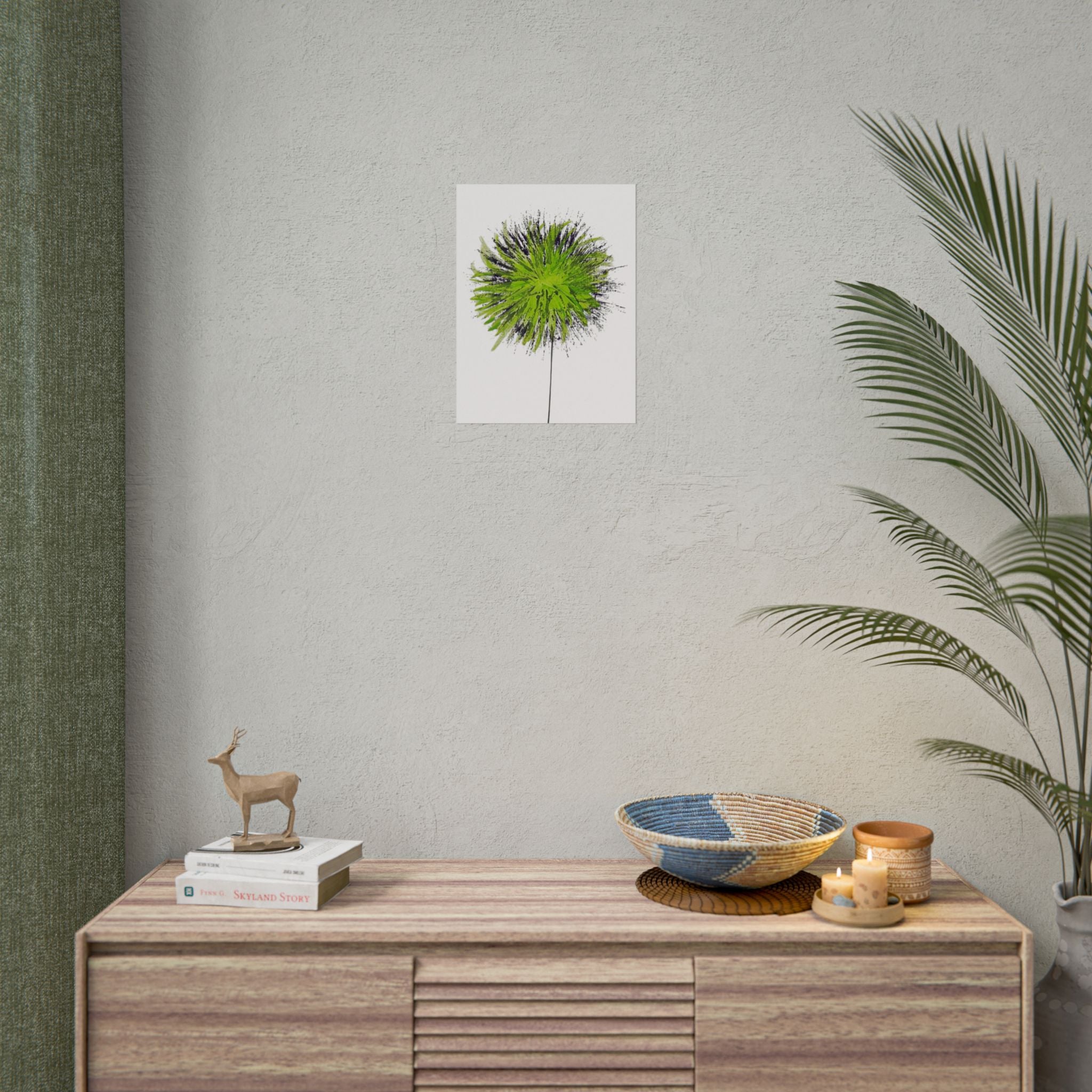Green Burst Floral Poster — Modern Abstract Dandelion Wall Art (Rolled Poster)