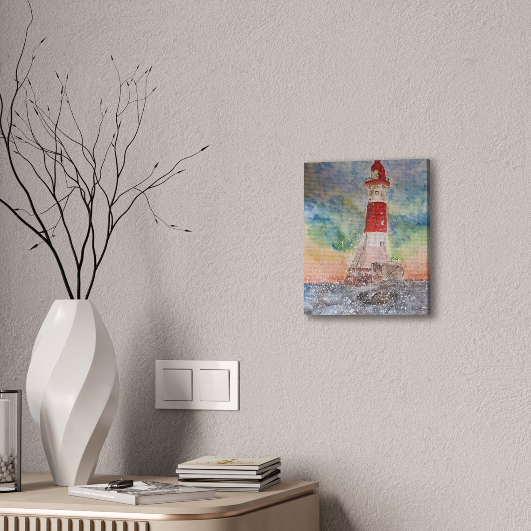 Eastbourne Lighthouse Watercolor,  Canvas Print — Coastal Nautical Wall Art
