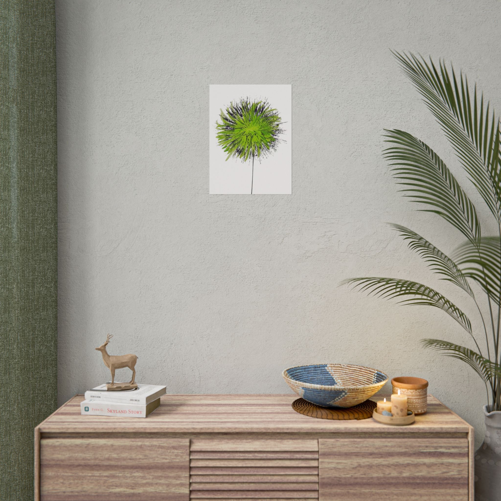 Green Burst Floral Poster — Modern Abstract Dandelion Wall Art (Rolled Poster)