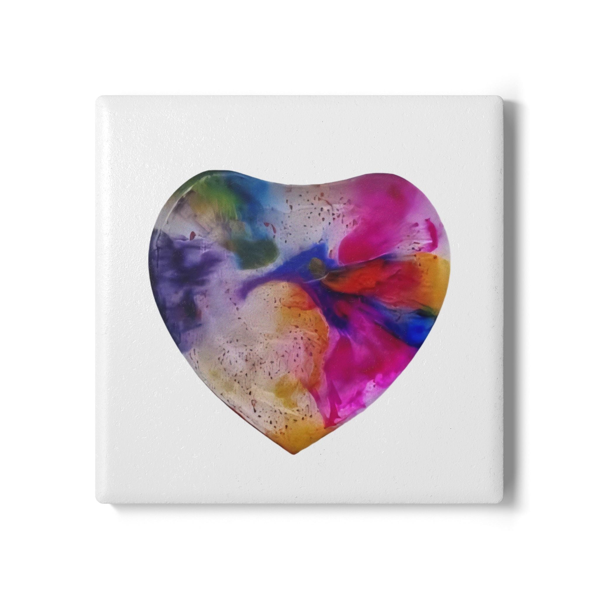 Abstract Watercolor Heart Ceramic Coaster | Colorful Resin Art