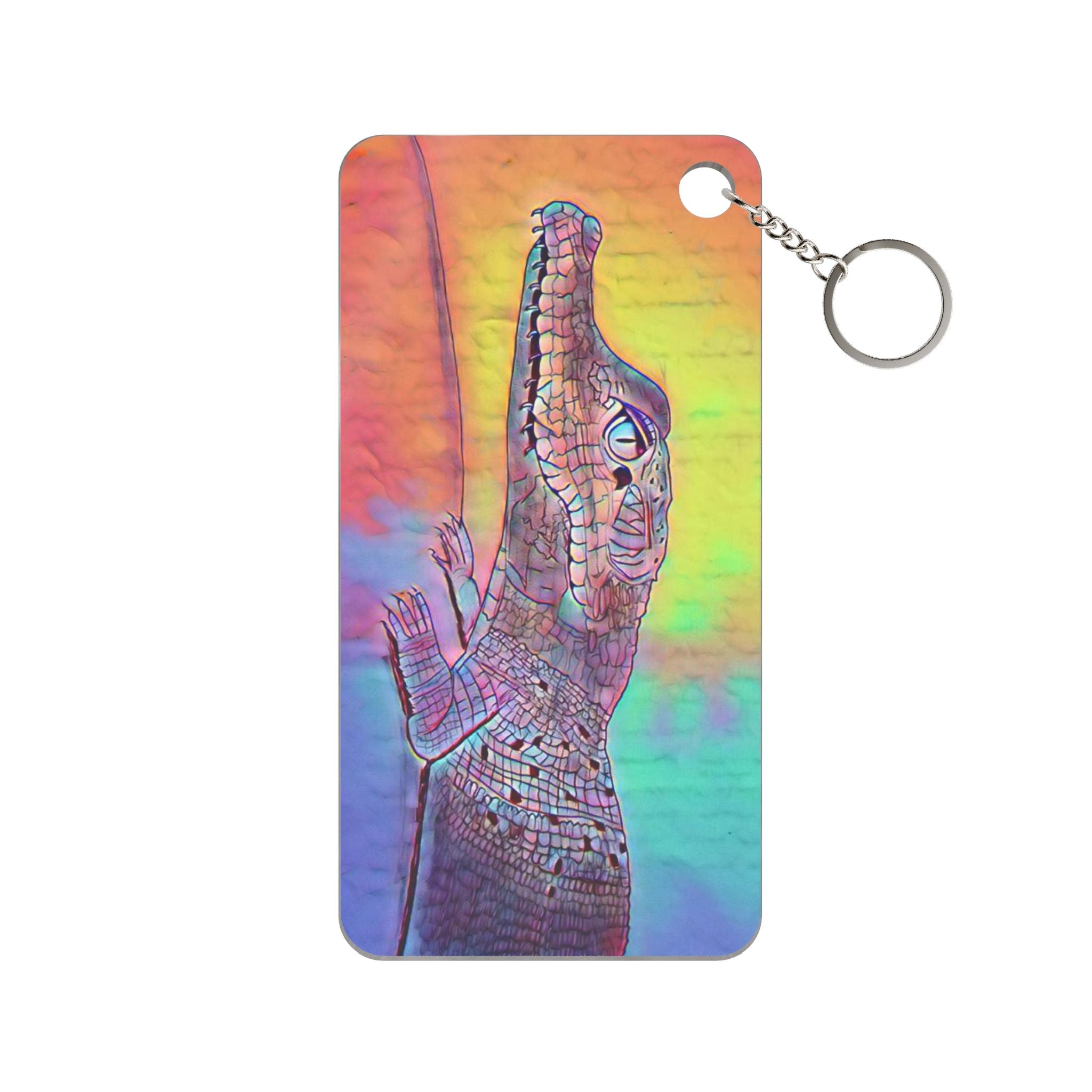 Holographic Alligator Keychain Charm – Rainbow Crocodile Printed Key Ring