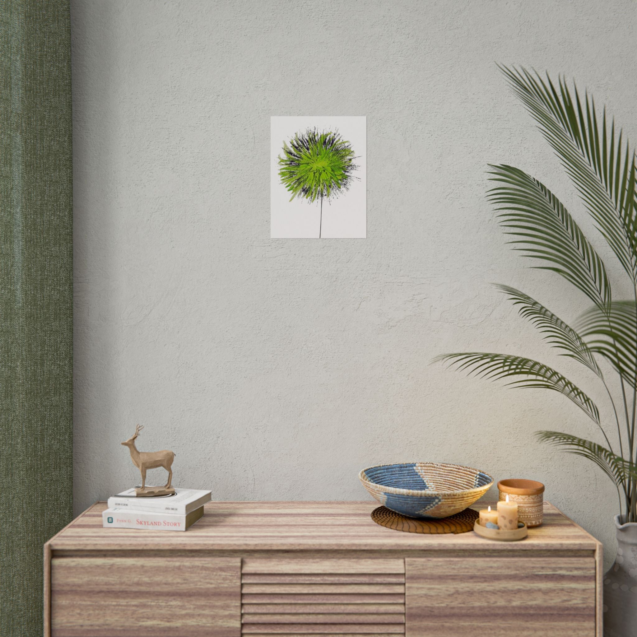Green Burst Floral Poster — Modern Abstract Dandelion Wall Art (Rolled Poster)