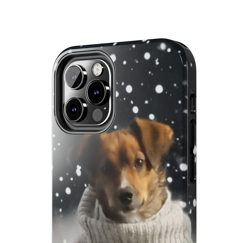 Winter Dog Tough Phone Case — Cute Puppy in Sweater Snowfall Protective Cover